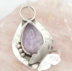 AMETHYST BUTTERFLY PENDANT WITH STERLING CHAIN MADE IN .925 STERLING SILVER